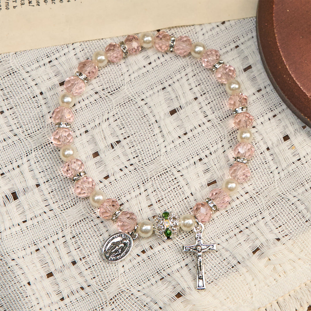 Christianartworkshop Modern Clear Crystal Stretch Braceletwith Crucifix & Miraculous Medal: Contemporary Faith Statement - image 17