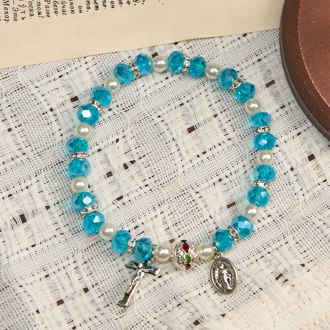 Christianartworkshop Modern Clear Crystal Stretch Braceletwith Crucifix & Miraculous Medal: Contemporary Faith Statement - image 1