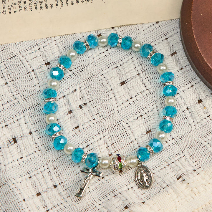 Christianartworkshop Modern Clear Crystal Stretch Braceletwith Crucifix & Miraculous Medal: Contemporary Faith Statement - image 1