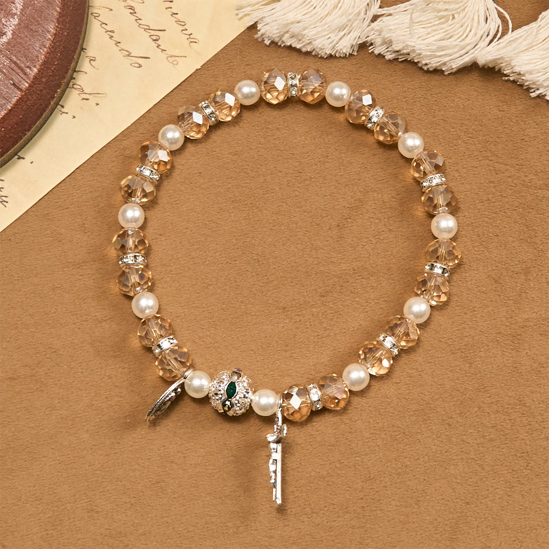 Christianartworkshop Modern Clear Crystal Stretch Braceletwith Crucifix & Miraculous Medal: Contemporary Faith Statement - image 9
