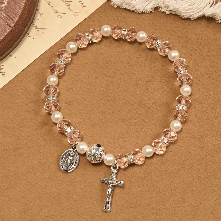 Christianartworkshop Modern Clear Crystal Stretch Braceletwith Crucifix & Miraculous Medal: Contemporary Faith Statement - image 19