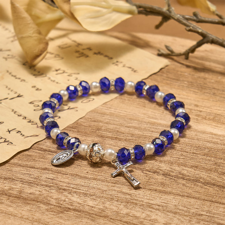 Christianartworkshop Modern Clear Crystal Stretch Braceletwith Crucifix & Miraculous Medal: Contemporary Faith Statement - image 23