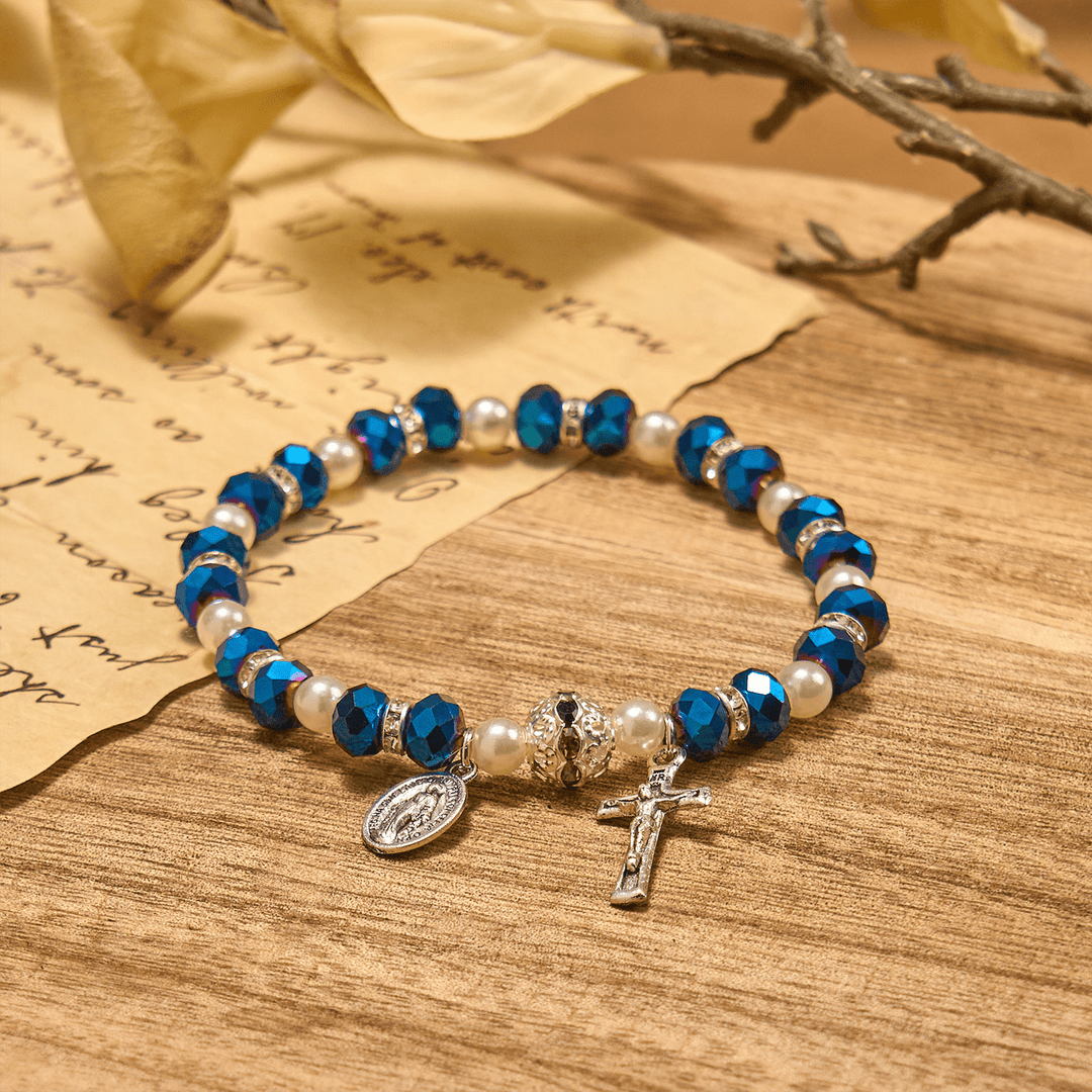 Christianartworkshop Modern Clear Crystal Stretch Braceletwith Crucifix & Miraculous Medal: Contemporary Faith Statement - image 13