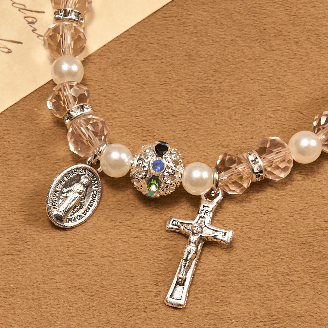 Christianartworkshop Modern Clear Crystal Stretch Braceletwith Crucifix & Miraculous Medal: Contemporary Faith Statement - image 20