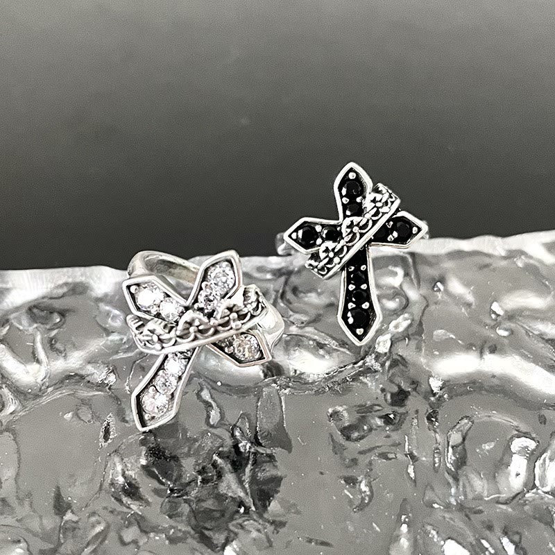 Christianartworkshop 2colors Modern Ring with Cross & Regal Crown: Bold Fusion of Faith and Royalty - Silver - image 1