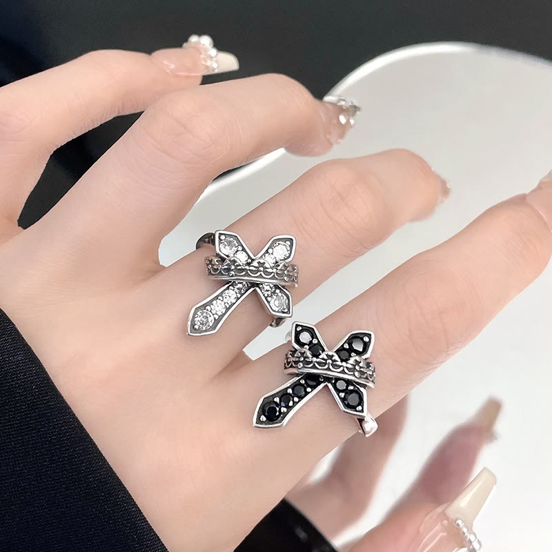 Christianartworkshop 2colors Modern Ring with Cross & Regal Crown: Bold Fusion of Faith and Royalty - image 1