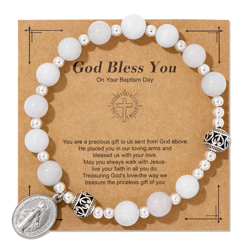 Christianartworkshop Multi-color Gemstone Stretch Bracelet with Miraculous Medal: Unique Spiritual Connection - White Howlite - image 10