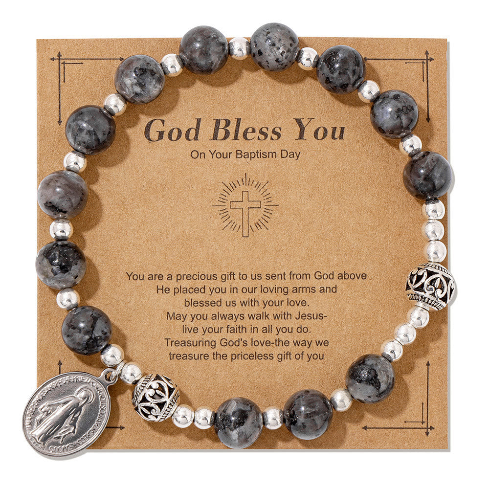 Christianartworkshop Multi-color Gemstone Stretch Bracelet with Miraculous Medal: Unique Spiritual Connection - Goldstone - image 13