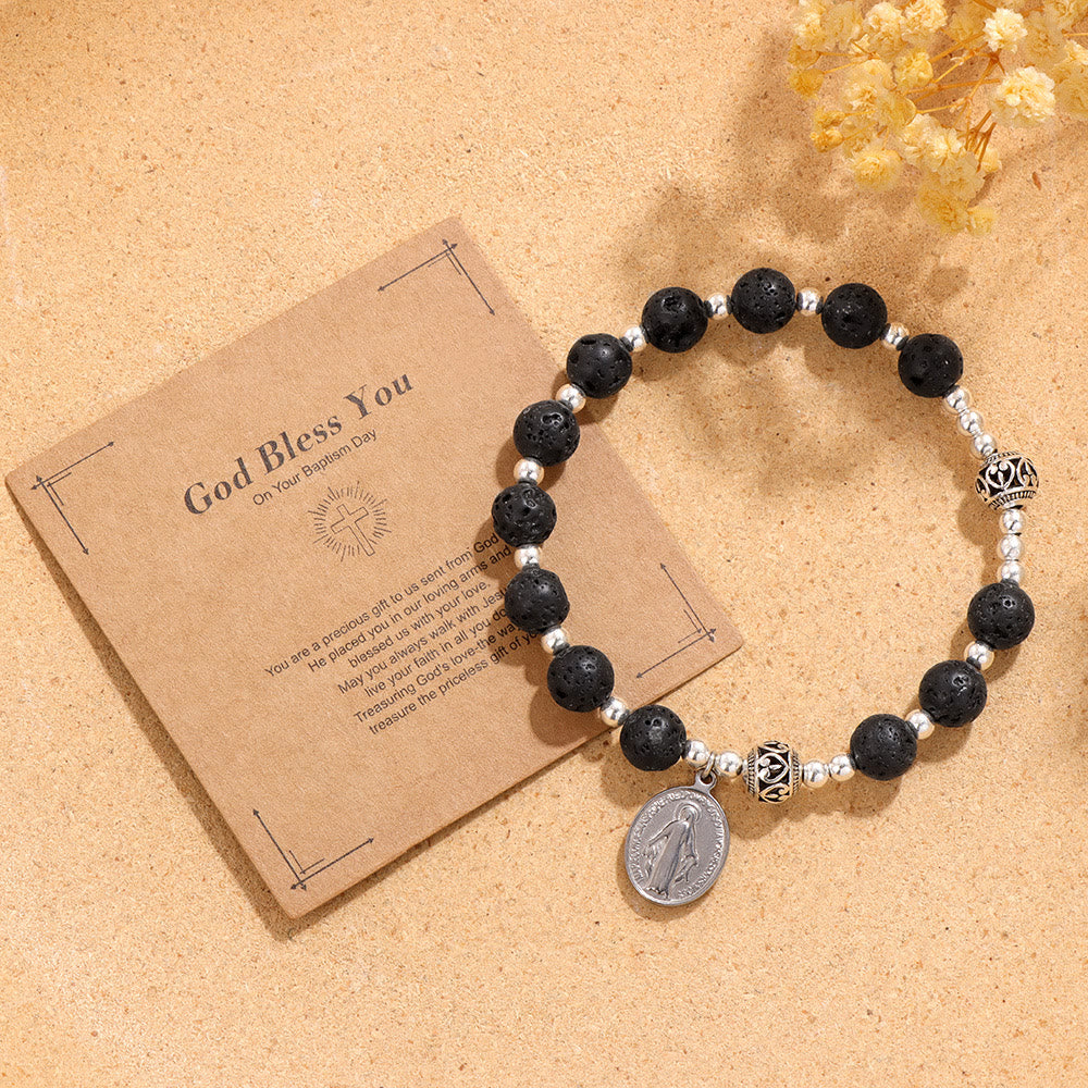 Christianartworkshop Multi-color Gemstone Stretch Bracelet with Miraculous Medal: Unique Spiritual Connection - image 8