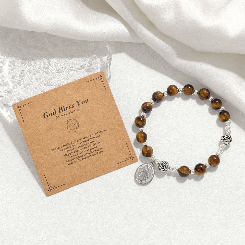 Christianartworkshop Multi-color Gemstone Stretch Bracelet with Miraculous Medal: Unique Spiritual Connection - image 5