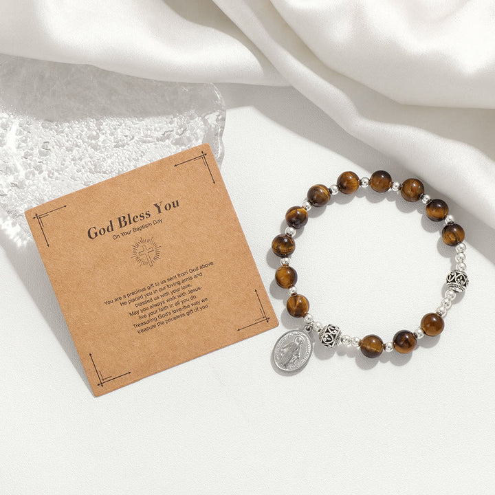 Christianartworkshop Multi-color Gemstone Stretch Bracelet with Miraculous Medal: Unique Spiritual Connection - image 5