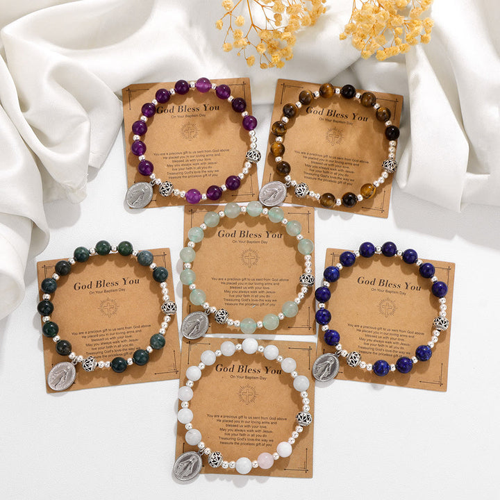 Christianartworkshop Multi-color Gemstone Stretch Bracelet with Miraculous Medal: Unique Spiritual Connection - image 2