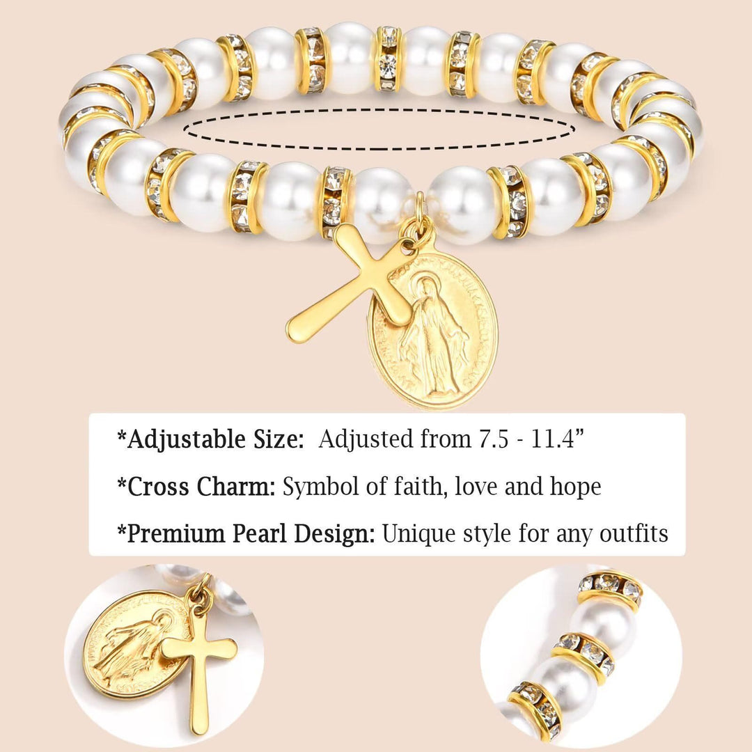 Christianartworkshop Modern Pearl Bracelet with Golden Miraculous Medal & Blessing Card: Opulent Communion - image 6