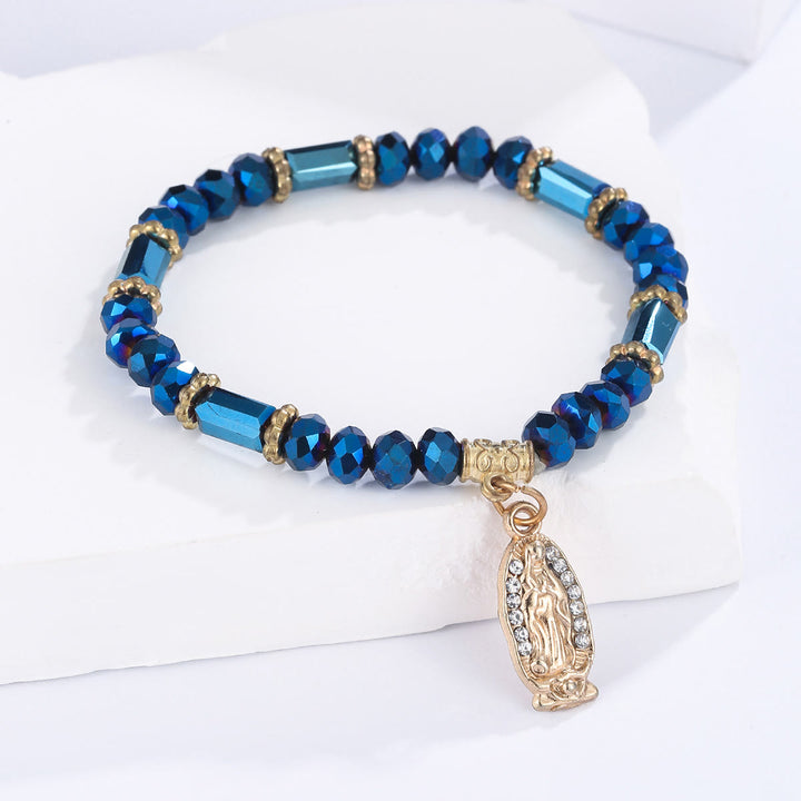 Christianartworkshop Romantic Multi-Color Clear Crystal Bracelet with Golden and Diamond Miraculous Medal - Dark Blue - image 3