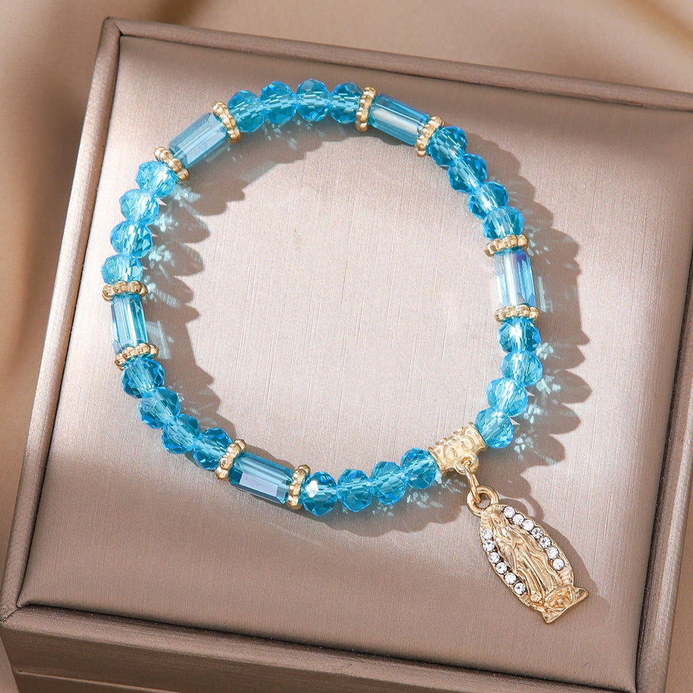 Christianartworkshop Romantic Multi-Color Clear Crystal Bracelet with Golden and Diamond Miraculous Medal - Lake Blue - image 1