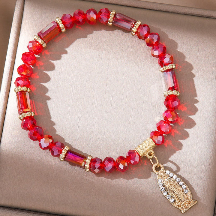 Christianartworkshop Romantic Multi-Color Clear Crystal Bracelet with Golden and Diamond Miraculous Medal - Red - image 6