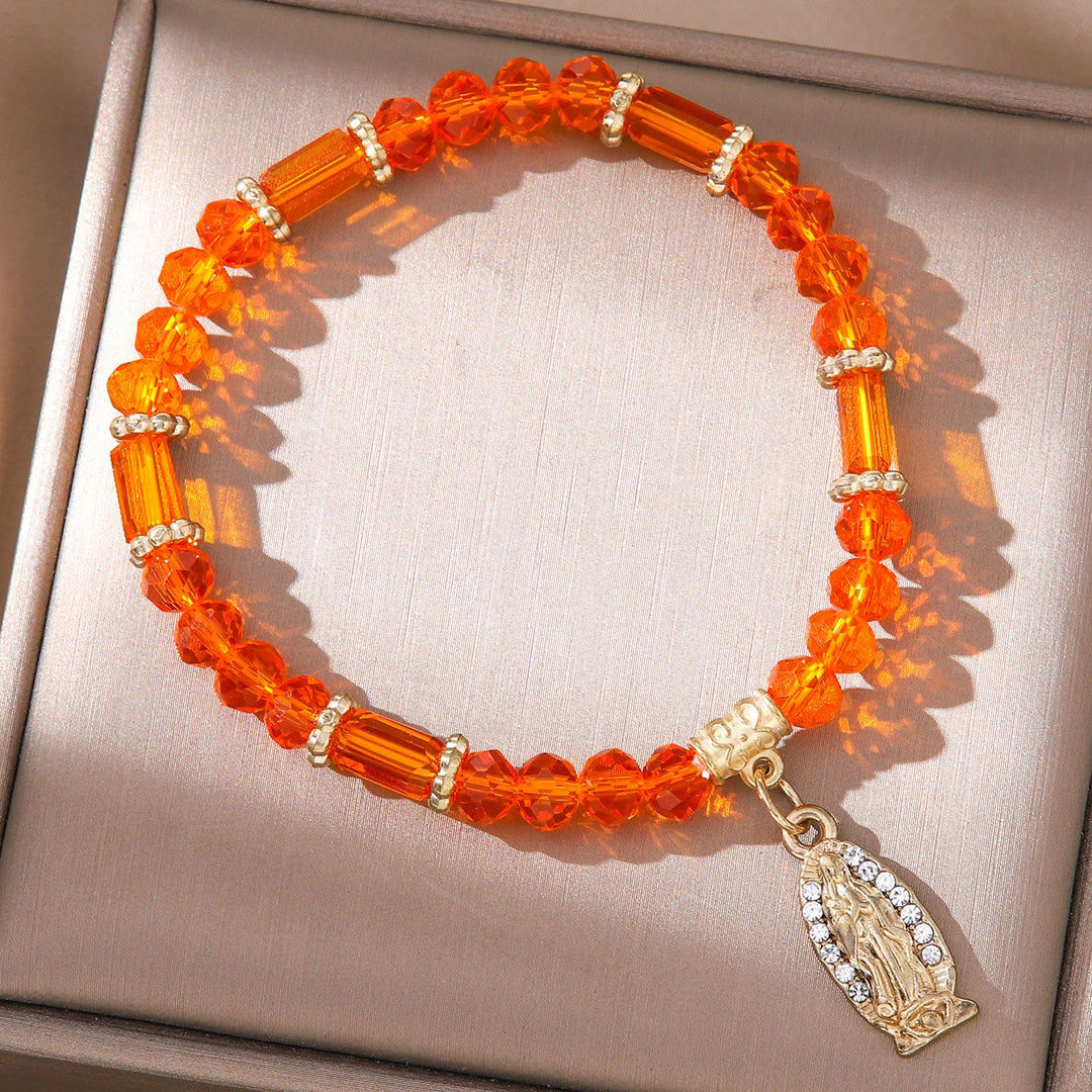 Christianartworkshop Romantic Multi-Color Clear Crystal Bracelet with Golden and Diamond Miraculous Medal - Orange - image 5