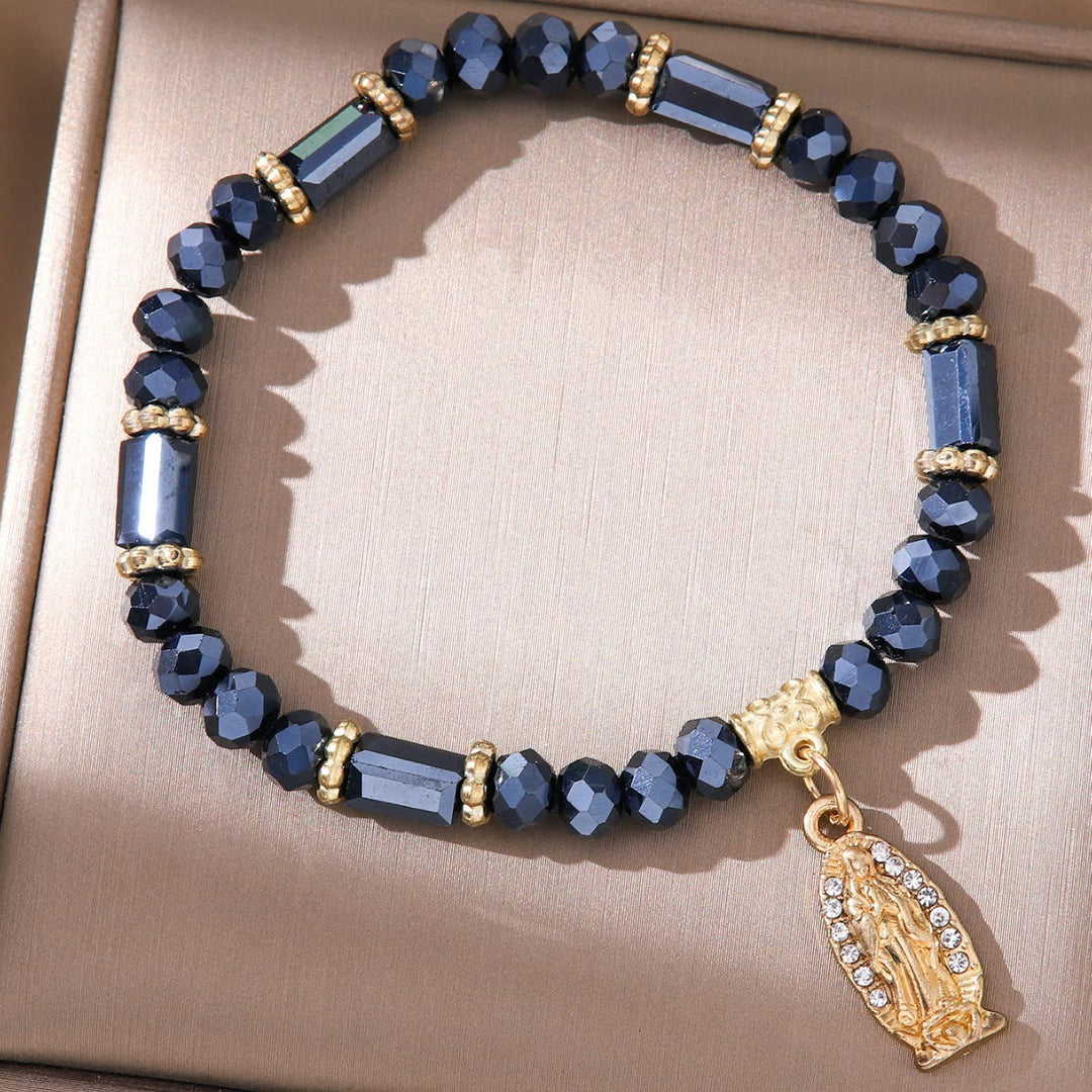 Christianartworkshop Romantic Multi-Color Clear Crystal Bracelet with Golden and Diamond Miraculous Medal - Black - image 3