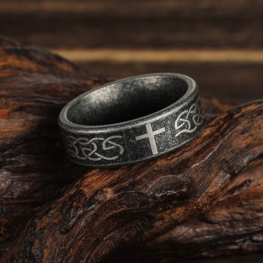 Christianartworkshop Artisanal Aged 925 Silver Ring with Celtic Knot & Cross: Expression of Faithful Identity - AU Size Z（US 13） - 6mm - image 0