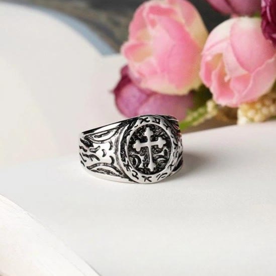 Christianartworkshop Classic 925 Silver Cross Ring with Ornate Patterns: Handmade Relic of Faith - image 1