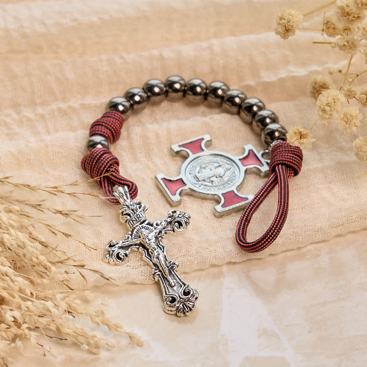 Christianartworkshop All-Place Portable Paracord Pocket Rosary with Crucifix & St. Benedict: Faith for Every Spot - image 5