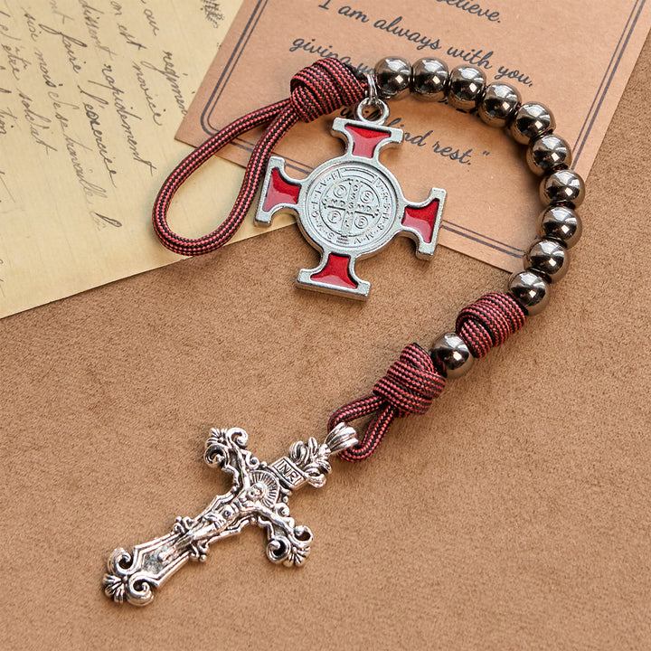 Christianartworkshop All-Place Portable Paracord Pocket Rosary with Crucifix & St. Benedict: Faith for Every Spot - image 3