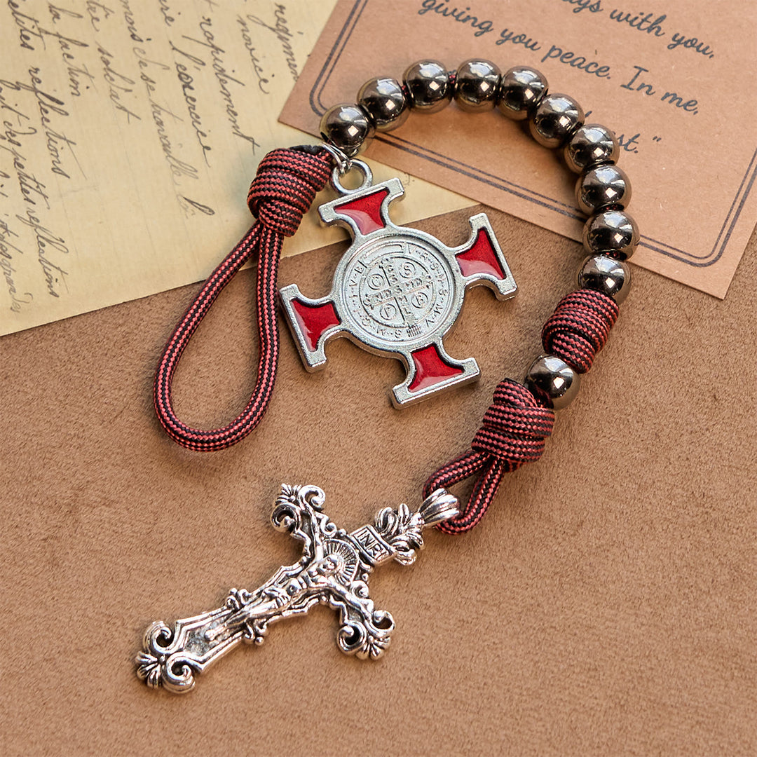 Christianartworkshop All-Place Portable Paracord Pocket Rosary with Crucifix & St. Benedict: Faith for Every Spot - St. Benedict & Crucifix - image 1