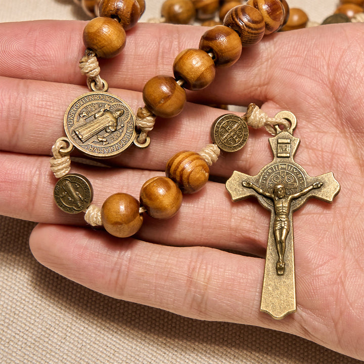 Christianartworkshop 15/20 Decade Olive Wood Rosary with St. Benedict, Crucifix & Waist Chain Design—Divine Devotion in Dual Use - image 3