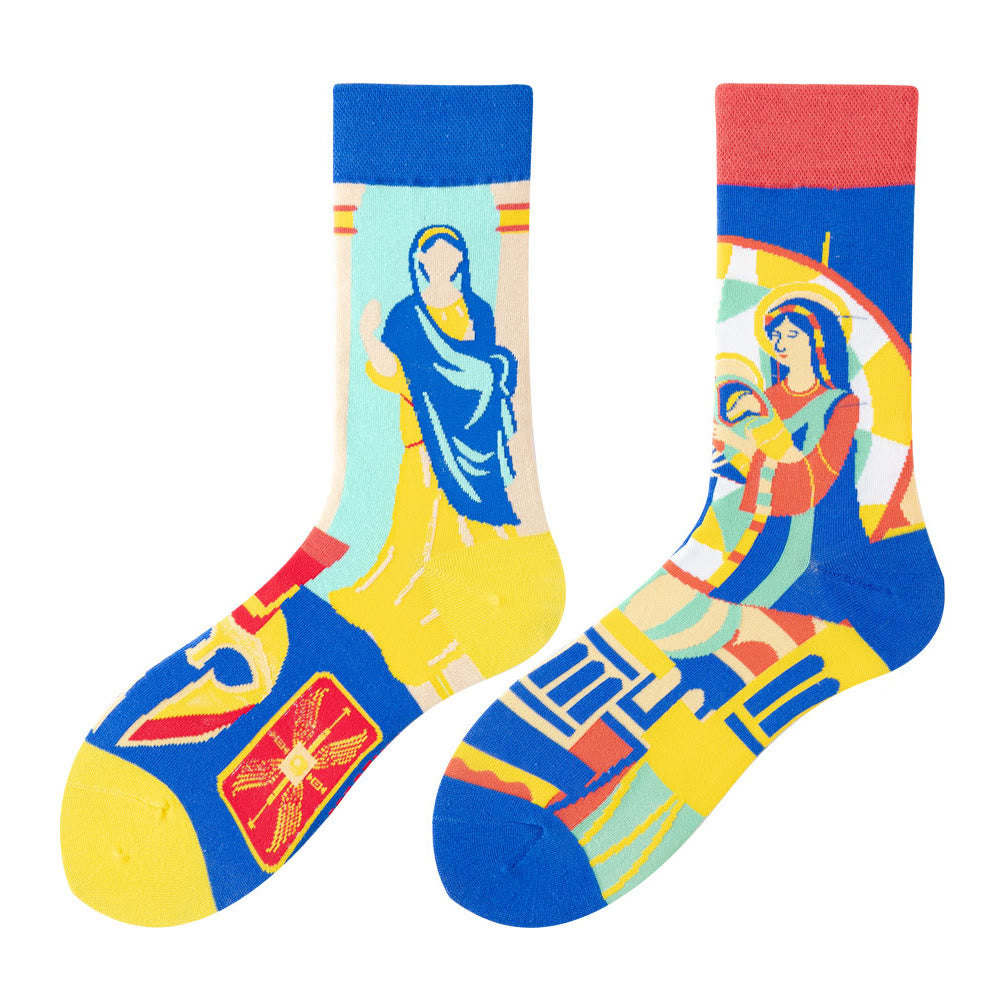 Christianartworkshop Colorful Religious Art Virgin Mary Unisex Socks: Retro Design, Exclusive Faith Flair - image 3