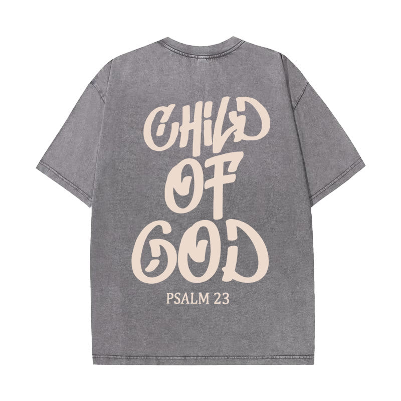Christianartworkshop Chic Spiritual Child of God Psalm 23 Unisex Washed T-Shirt - Grey - 5XL - image 0
