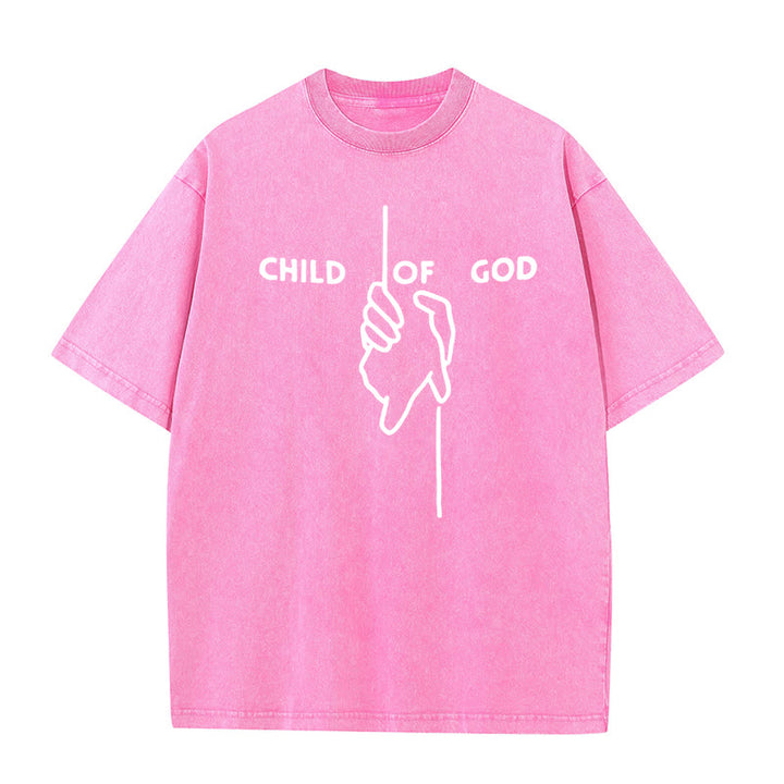 Christianartworkshop Artistic Child of God Unisex Washed T-Shirt: Hand - Cross Design and Eternal Faith - Pink - 5XL - image 11