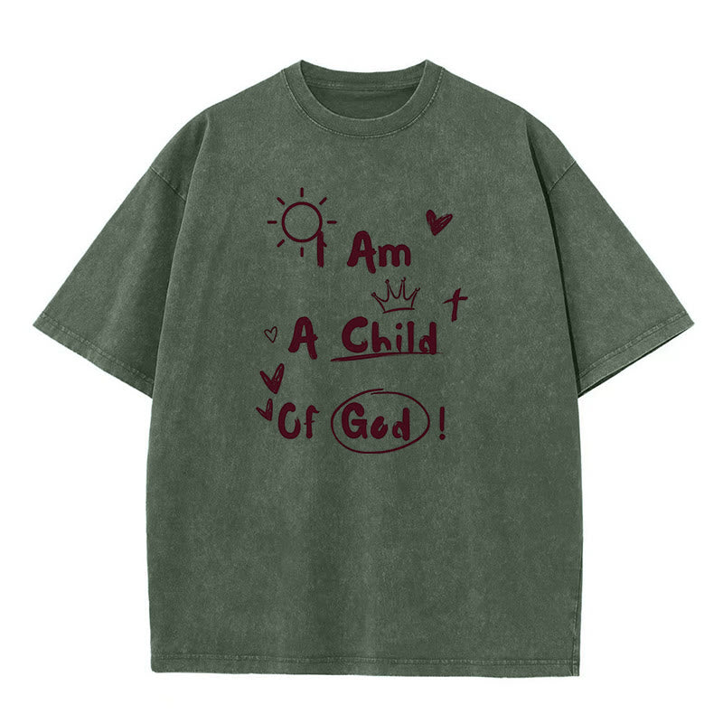 Christianartworkshop Vibrant Doodle Style I am a child of God Washed T-Shirt - Army Green - 5XL - image 4