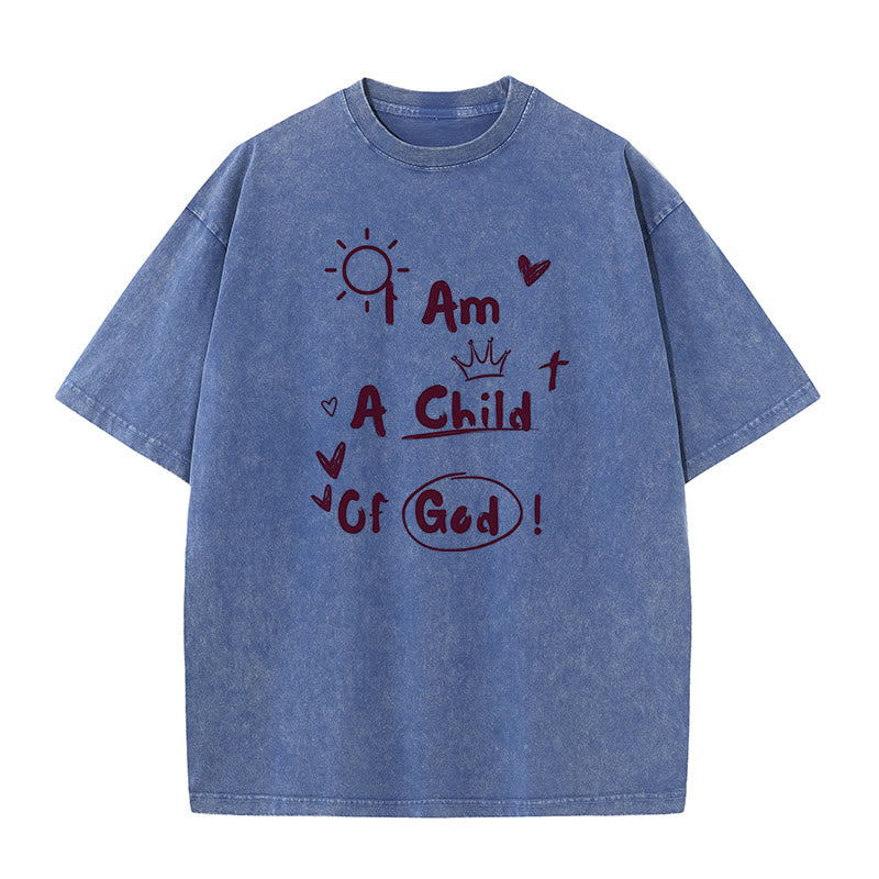 Christianartworkshop Vibrant Doodle Style I am a child of God Washed T-Shirt - Blue - 5XL - image 7