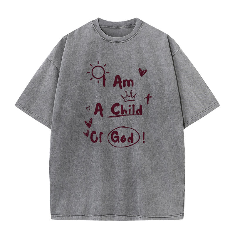 Christianartworkshop Vibrant Doodle Style I am a child of God Washed T-Shirt - Grey - 5XL - image 6