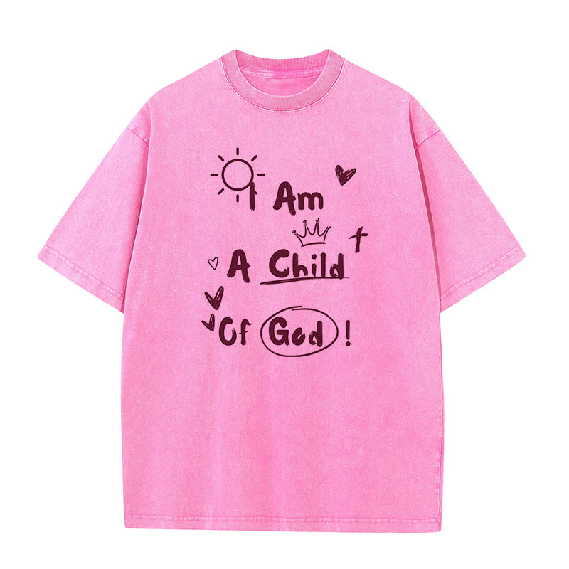 Christianartworkshop Vibrant Doodle Style I am a child of God Washed T-Shirt - Pink - 5XL - image 11