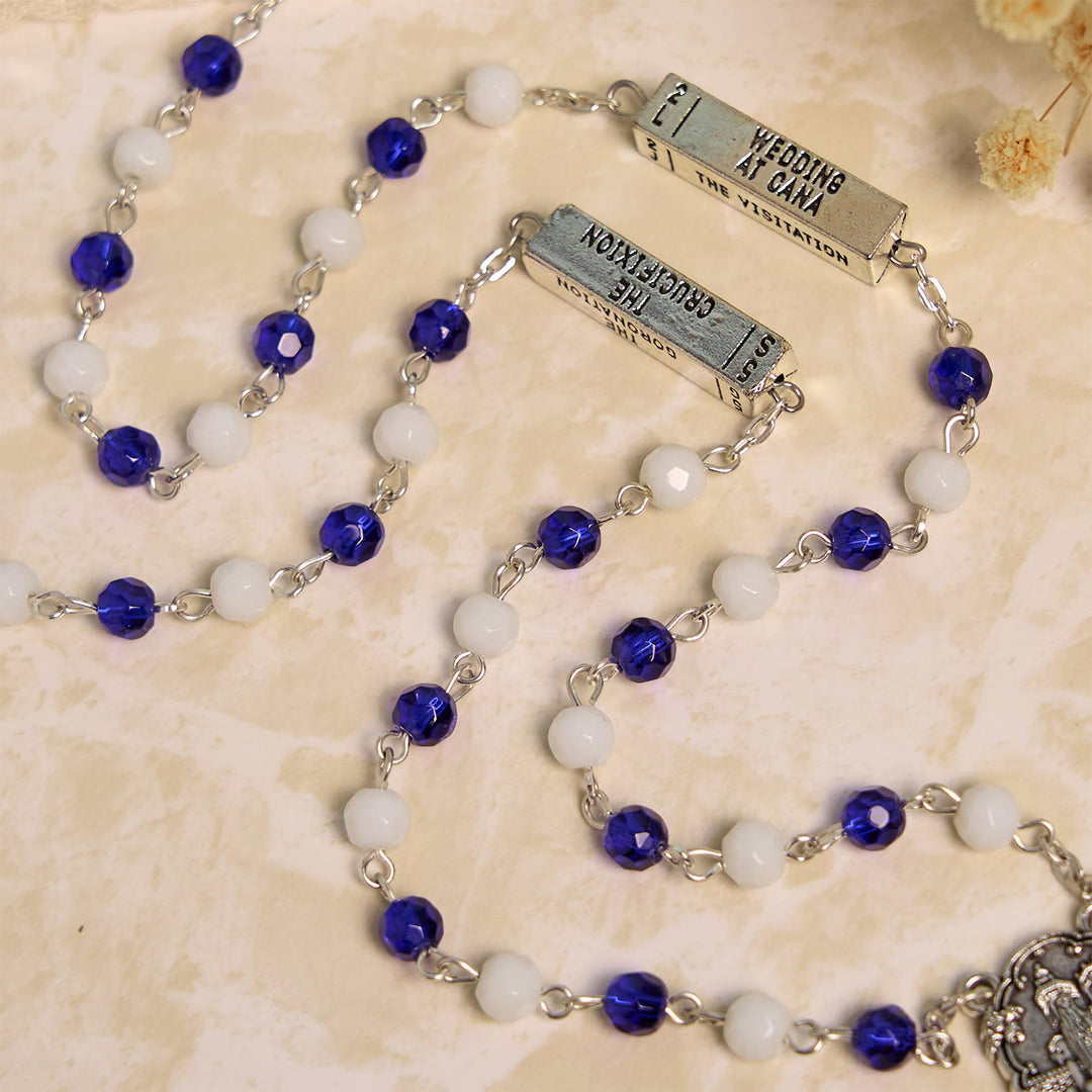 Christianartworkshop Blue & White Glass Beads Crucifix Jesus Rosary - image 5