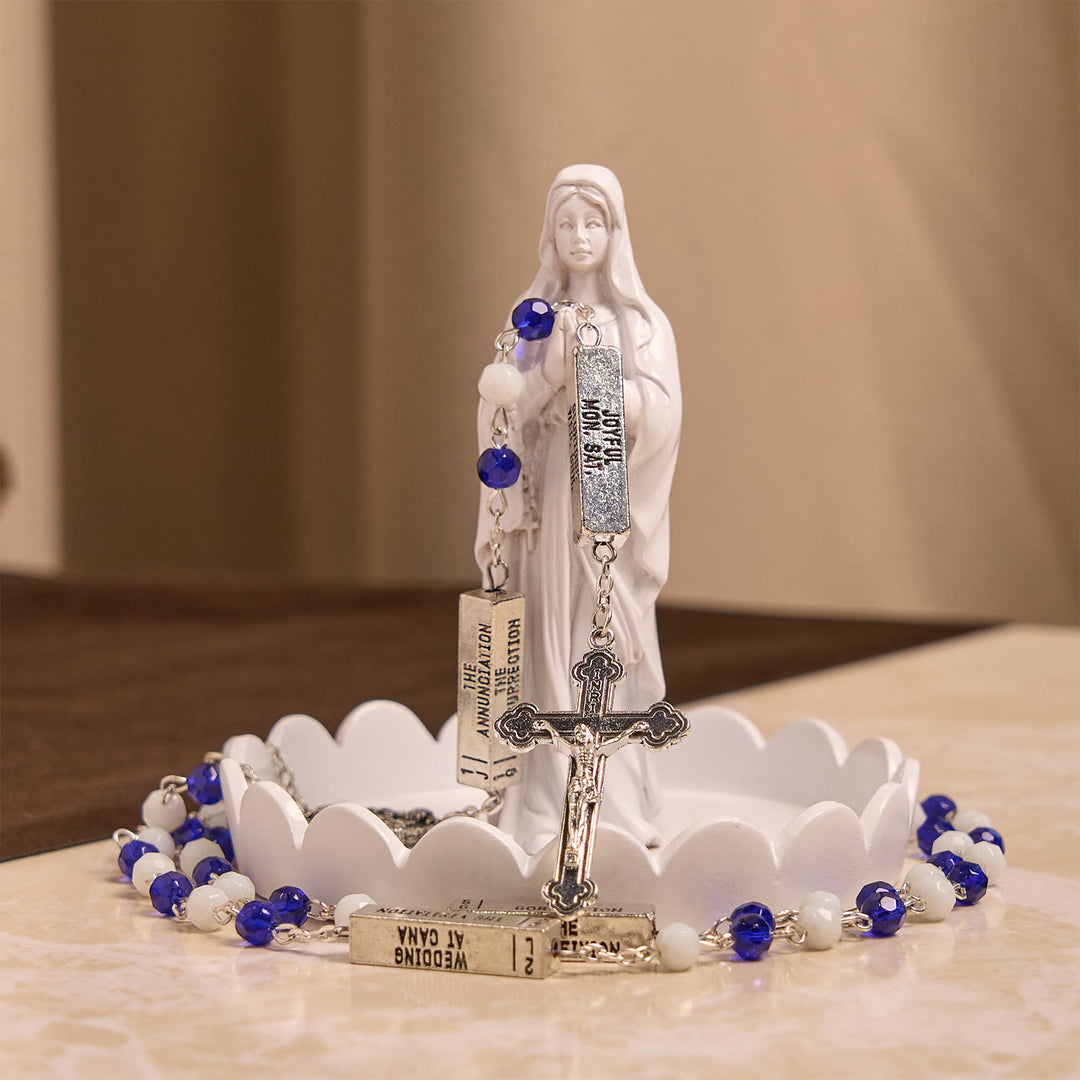 Christianartworkshop Blue & White Glass Beads Crucifix Jesus Rosary - image 2