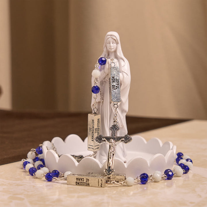 Christianartworkshop Blue & White Glass Beads Crucifix Jesus Rosary - image 2