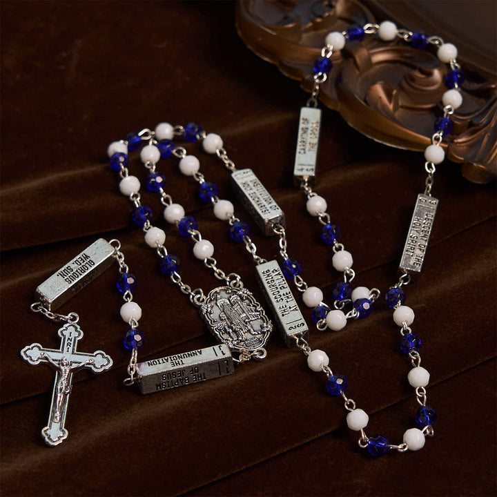 Christianartworkshop Blue & White Glass Beads Crucifix Jesus Rosary - image 3