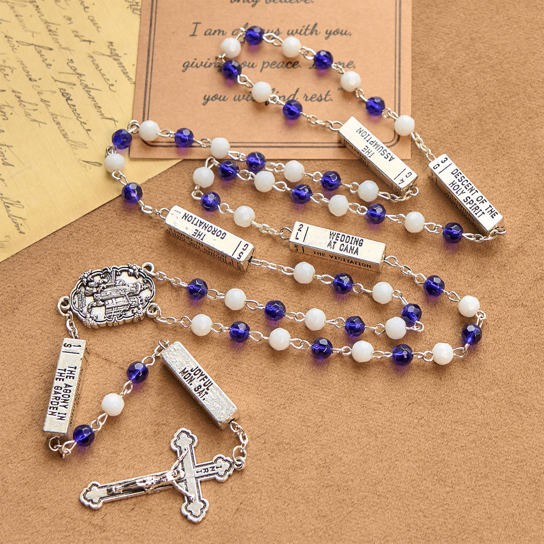 Christianartworkshop Blue & White Glass Beads Crucifix Jesus Rosary - image 7