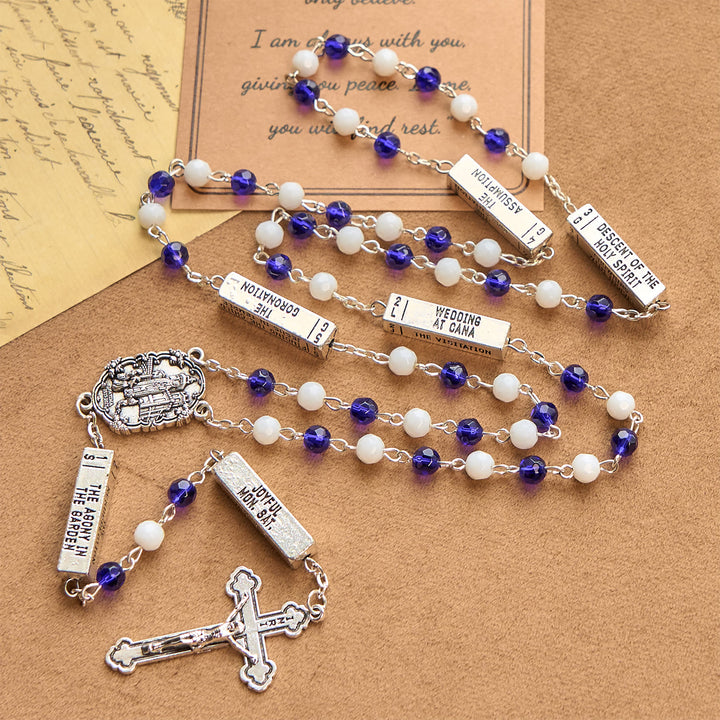 Christianartworkshop Blue & White Glass Beads Crucifix Jesus Rosary - image 7