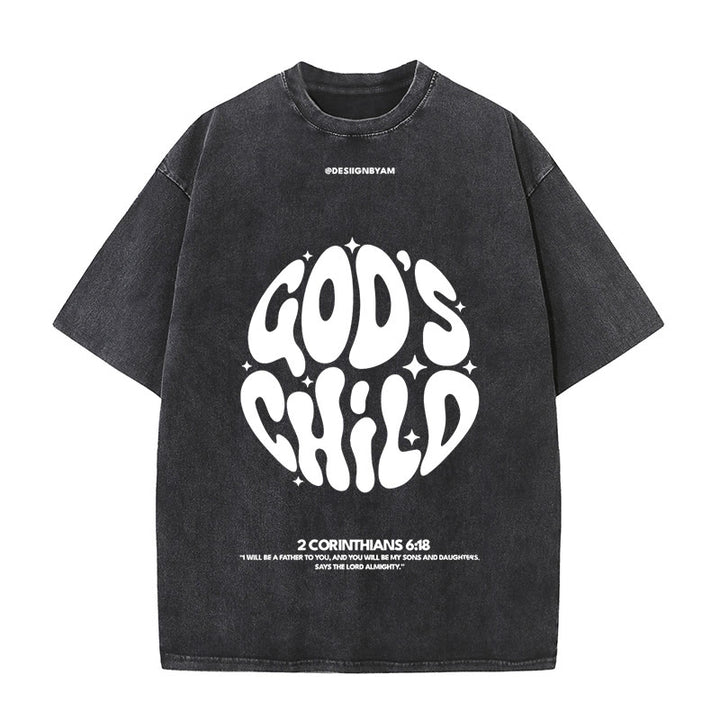 Christianartworkshop Retro Psychedelic Style Child of God Unisex Washed T-Shirt - Black - 5XL - image 1