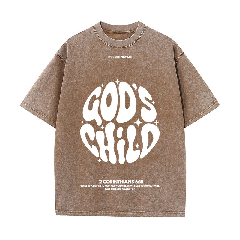 Christianartworkshop Retro Psychedelic Style Child of God Unisex Washed T-Shirt - Coffee - 5XL - image 10