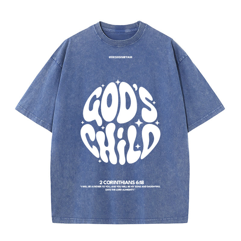 Christianartworkshop Retro Psychedelic Style Child of God Unisex Washed T-Shirt - Blue - 5XL - image 7