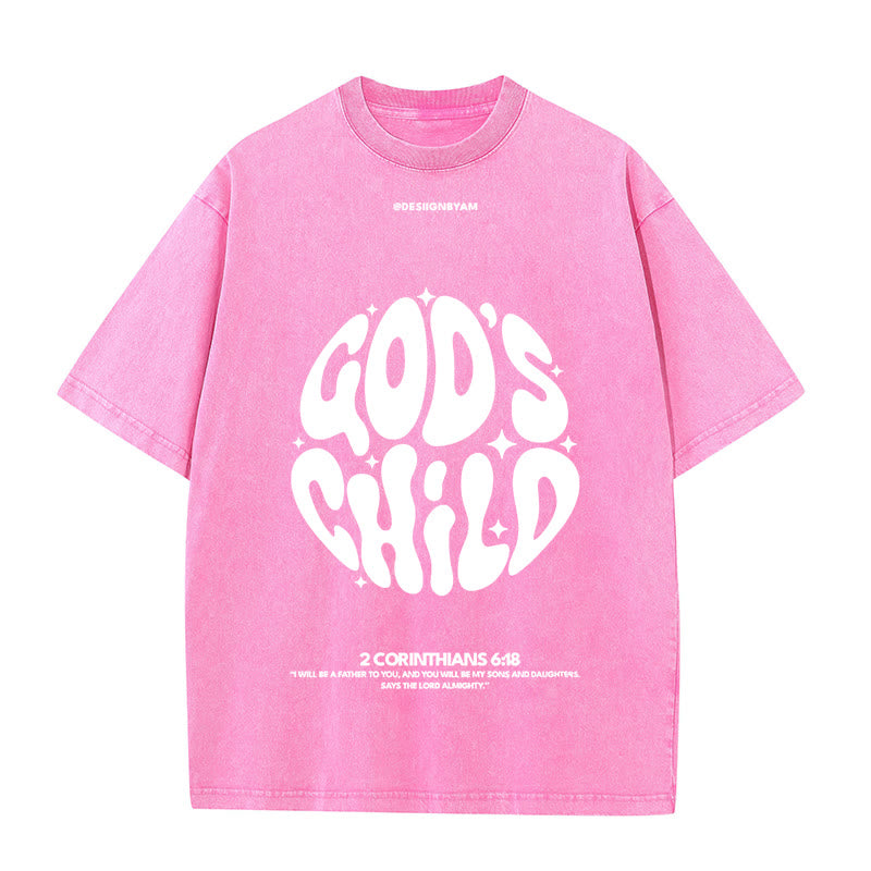 Christianartworkshop Retro Psychedelic Style Child of God Unisex Washed T-Shirt - Pink - 5XL - image 12