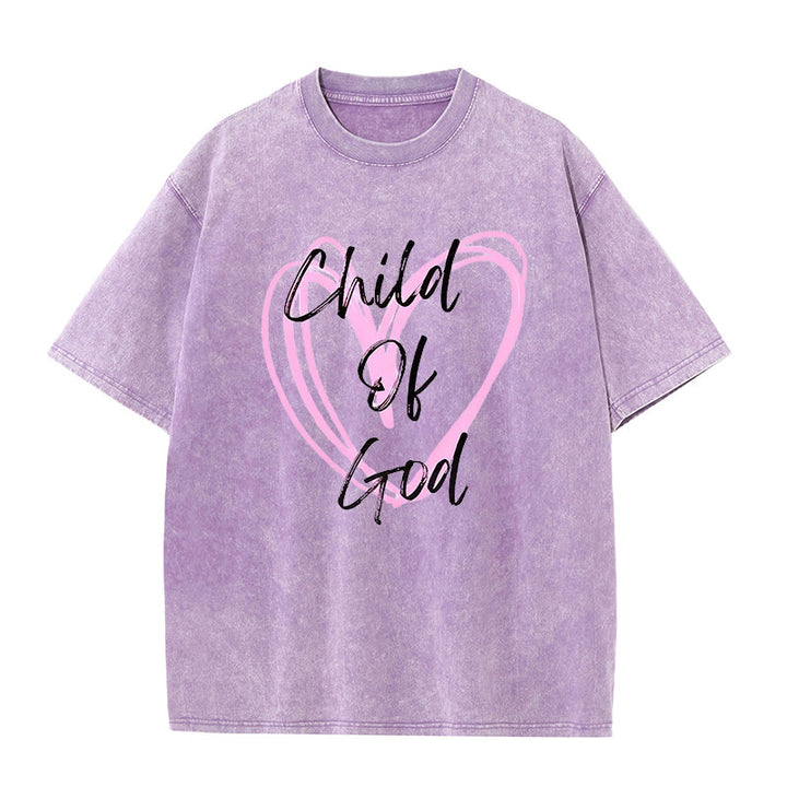 Christianartworkshop Romantic Child of God with Sacred Heart Unisex Washed T-Shirt - Purple - 5XL - image 7