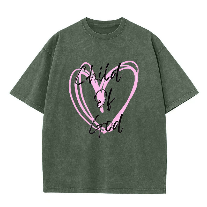 Christianartworkshop Romantic Child of God with Sacred Heart Unisex Washed T-Shirt - Army Green - 5XL - image 3