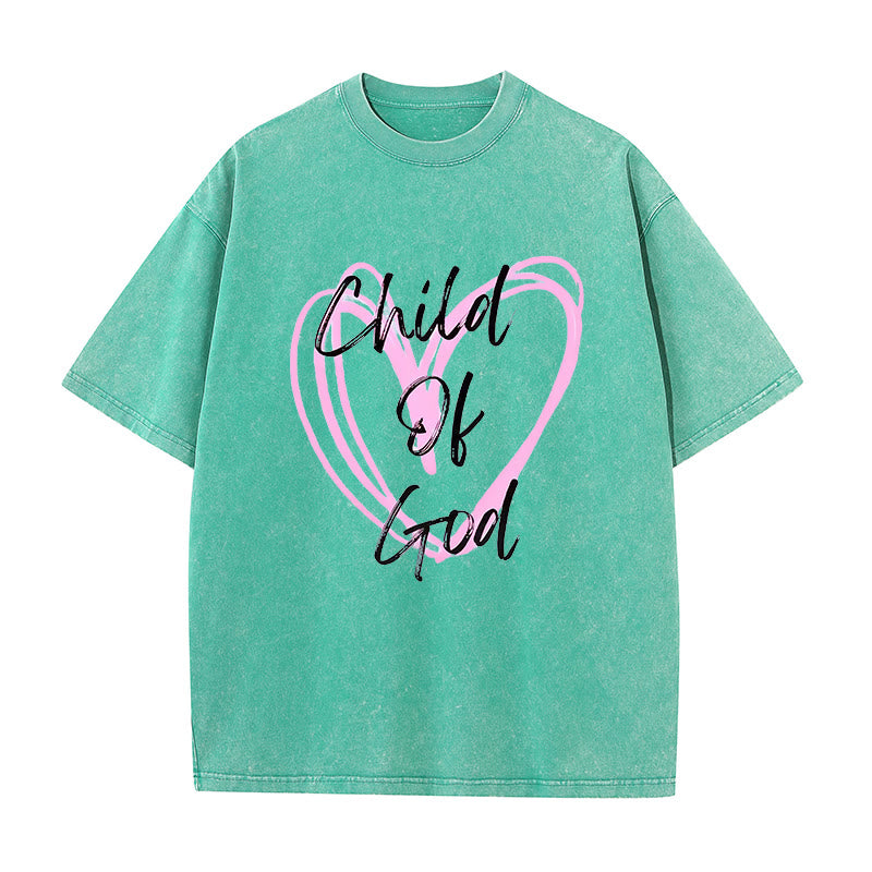 Christianartworkshop Romantic Child of God with Sacred Heart Unisex Washed T-Shirt - Green - 5XL - image 10