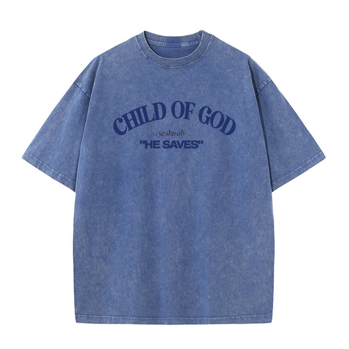 Christianartworkshop Classic Style He Save Child of God Unisex Washed T-Shirt - Blue - 5XL - image 7