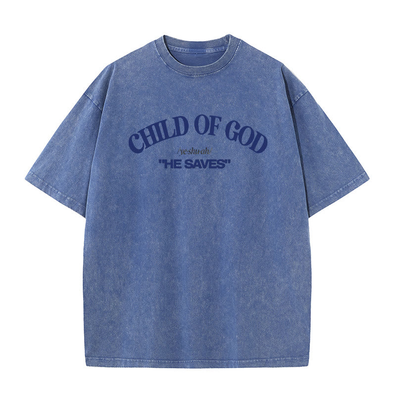 Christianartworkshop Classic Style He Save Child of God Unisex Washed T-Shirt - Blue - 5XL - image 6